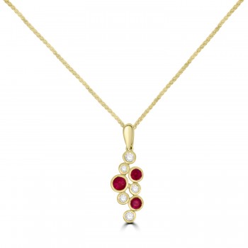 18ct Gold Ruby and Diamond Bubble pendant chain 18ct Gold Ruby and Diamond Bubble pendant chain