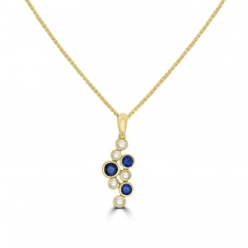18ct Gold Sapphire and Diamond Bubble Pendant chain 18ct Gold Sapphire and Diamond Bubble Pendant chain