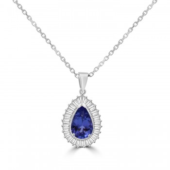 18ct White Gold Pear Tanzanite and Diamond Baguette pendant 18ct White Gold Pear Tanzanite and Diamond Baguette pendant