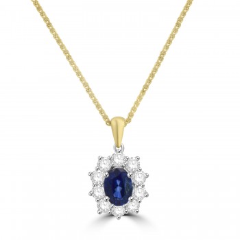 18ct Gold .95ct Sapphire and Diamond Oval Cluster pendant