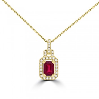 18ct Gold Emerald cut Ruby and Diamond pendant 18ct Gold Emerald cut Ruby and Diamond pendant