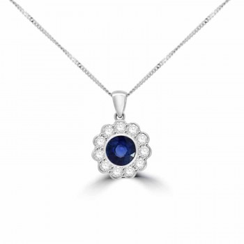 Platinum Sapphire and Diamond Daisy cluster pendant Platinum Sapphire and Diamond Daisy cluster pendant