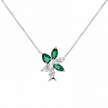 18ct White Gold Emerald and Diamond Starburst Pendant necklet 18ct White Gold Emerald and Diamond Starburst Pendant necklet