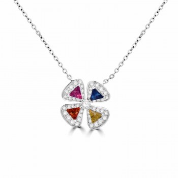 18ct White Gold Multi Coloured Sapphire Diamond pendant chain 18ct White Gold Multi Coloured Sapphire Diamond pendant chain
