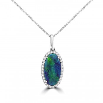 18ct White Gold Black Opal and Diamond Pendant chain