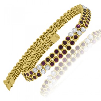 18ct Gold Two-Row Ruby & Diamond Bracelet