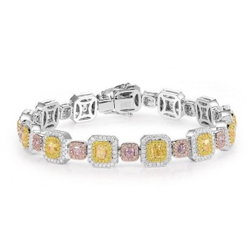 18ct White Gold Pink & Yellow Diamond Bracelet