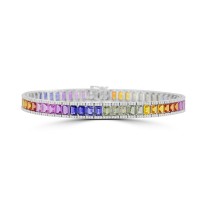 18ct White Gold Rainbow Sapphire Baguette & Diamond Bracelet