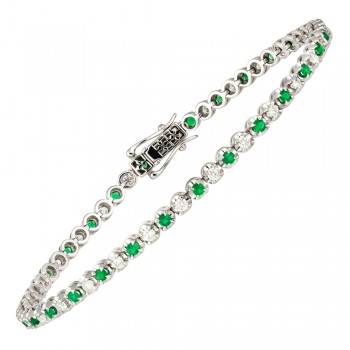18ct White Gold Emerald & Diamond Tennis Bracelet