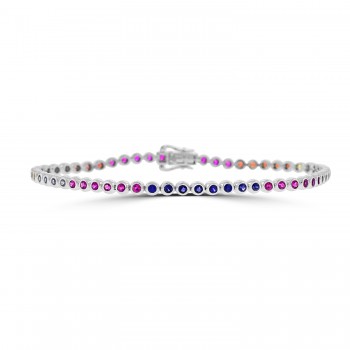 18ct White Gold Rainbow Sapphire & Ruby Rubover Bracelet
