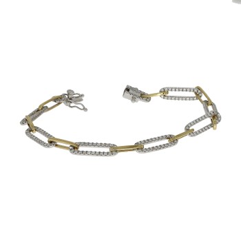 18ct Gold Two Tone Diamond Paperclip Bracelet