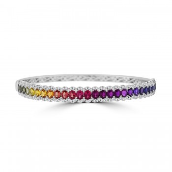 18ct White Gold Multi-Sapphire and Diamond Bangle