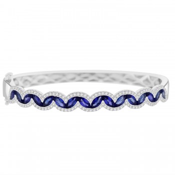18ct White Gold Sapphire and Diamond Wave Bangle