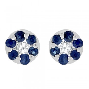 9ct White Gold Sapphire & Diamond Daisy Cluster Stud Earrings