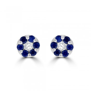 9ct White Gold Sapphire & Diamond Daisy Cluster Stud Earrings