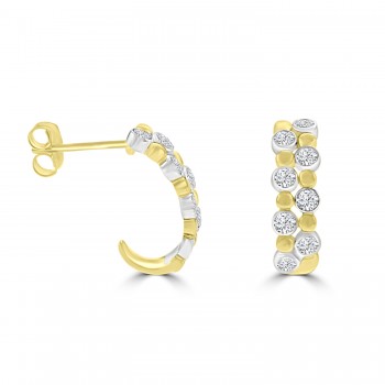 9ct Gold Two-tone Diamond Bubble Hoop Earrings