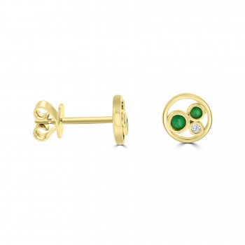 9ct Gold Emerald and Diamond Bubble stud earrings