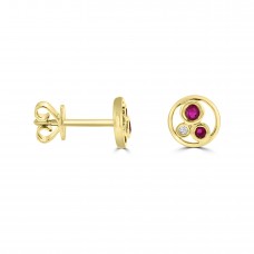 9ct Gold Ruby and Diamond Bubble Stud Earrings