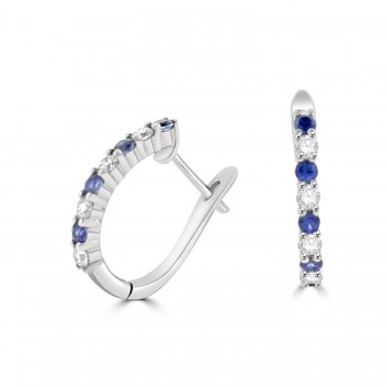 9ct White Gold Sapphire and Diamond Huggy Hoop earrings