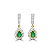 9ct Gold Emerald and Diamond Pear drop earrings
