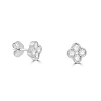 9ct White Gold Diamond Clover stud earrings