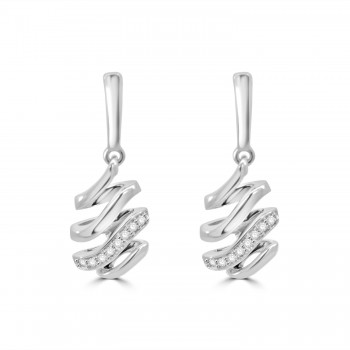9ct White Gold Spiral Diamond drop earrings