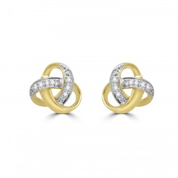 9ct Two Tone Gold Diamond Knot stud earrings