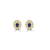 9ct Yellow Gold Sapphire Diamond Vintage Cluster stud earrings