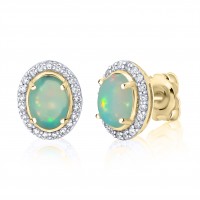 9ct Gold Opal and Diamond Oval Stud earrings