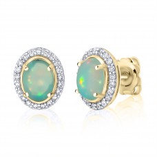 9ct Gold Opal and Diamond Oval Stud earrings