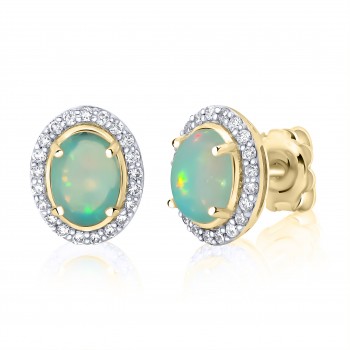 9ct Gold Opal and Diamond Oval Stud earrings