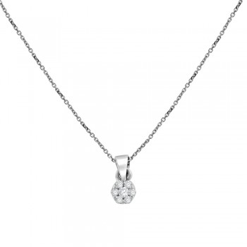 9ct White Gold Daisy Cluster Diamond Pendant Chain