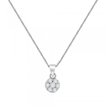 9ct White Gold Diamond Daisy Cluster Pendant Chain