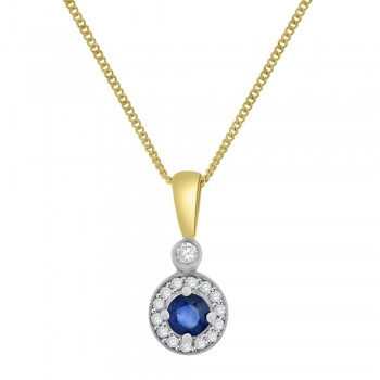 9ct Gold Sapphire & Diamond Halo Pendant