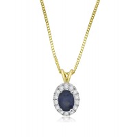 9ct Gold Sapphire and Diamond Oval Cluster pendant chain