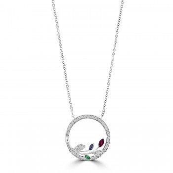 9ct White Gold Multi-colour Gemstone Circle of Life Pendant