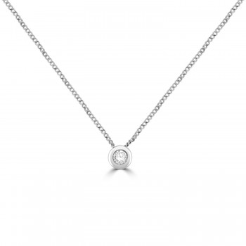9ct White Gold Solitaire Diamond Rubover pendant chain