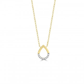 9ct Gold Diamond set Open Pear pendant chain