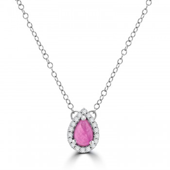 9ct White Gold Greenland Pink Sapphire Diamond Pendant chain