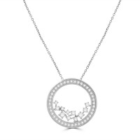 9ct White Gold Scatterset Diamond Circle pendant chain