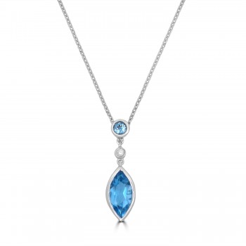 9ct White Gold Blue Topaz Marquise Drop Pendant chain