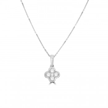 9ct White Gold Diamond Clover Pendant chain