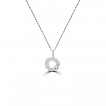 9ct White Gold Two-stone Diamond Satin Circle pendant chain