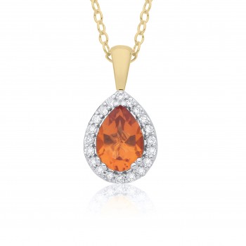 9ct Gold Citrine Pear Diamond Halo pendant