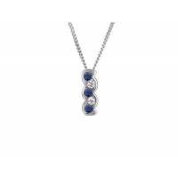 9ct White Gold Diamond and Sapphire Wave Pendant