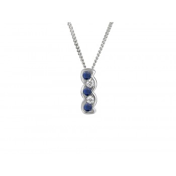 9ct White Gold Diamond and Sapphire Wave Pendant