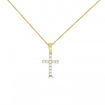 9ct Gold Claw set Diamond Cross pendant chain