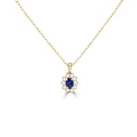 9ct Yellow Gold Sapphire and Diamond Oval Cluster Pendant