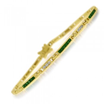 9ct Gold Emerald and Diamond Princess Bracelet