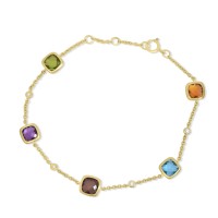 9ct Gold Multi Colour Semi Precious Gemstone Diamond Bracelet